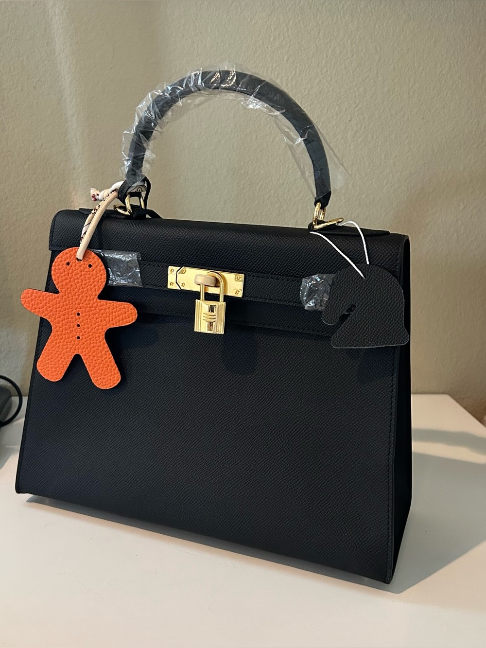28cm Black Epsom Leather Top-Handle Satchel KL Style